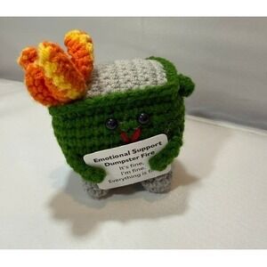 Handmade Crochet Emotional Support Dumpster Fire Plushie I'm Everything is fine